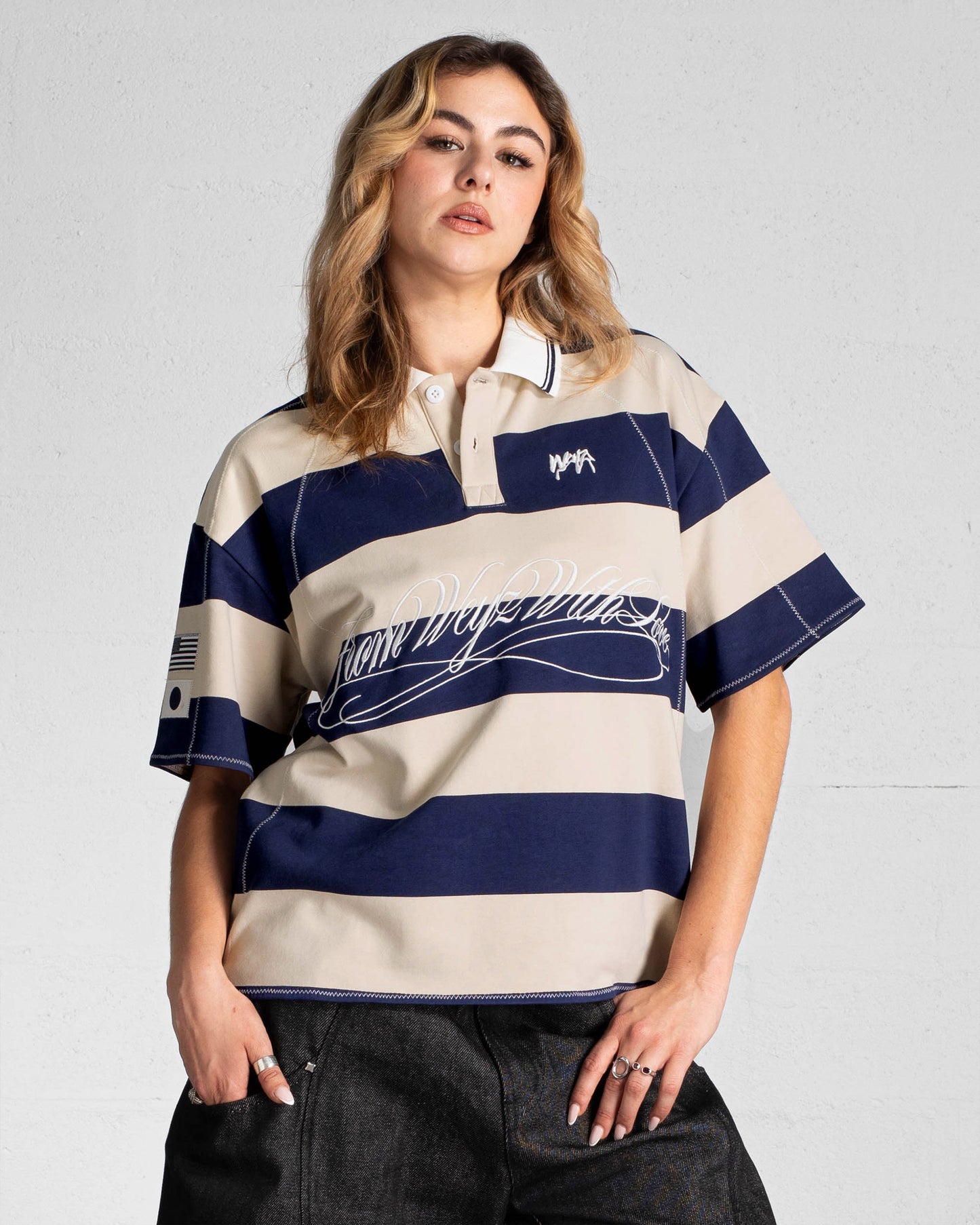"FWWL" Polo - Blue & Beige