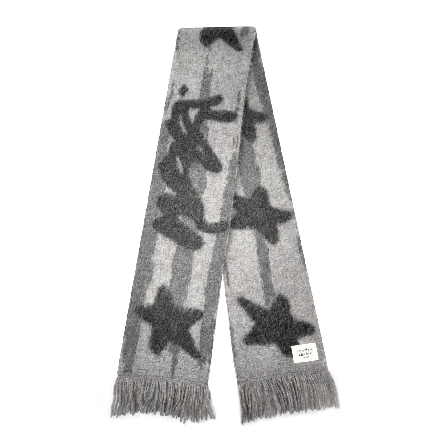 "STARS" HEAVY KNIT SCARF - GREY