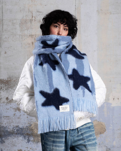 "STARS" HEAVY KNIT SCARF - ICY BLUE