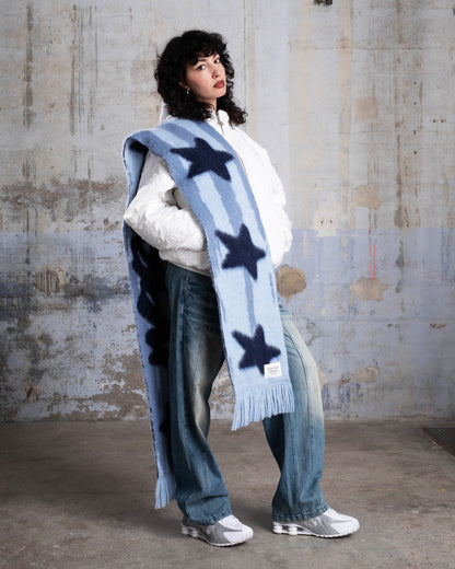 "STARS" HEAVY KNIT SCARF - ICY BLUE
