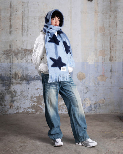 "STARS" HEAVY KNIT SCARF - ICY BLUE