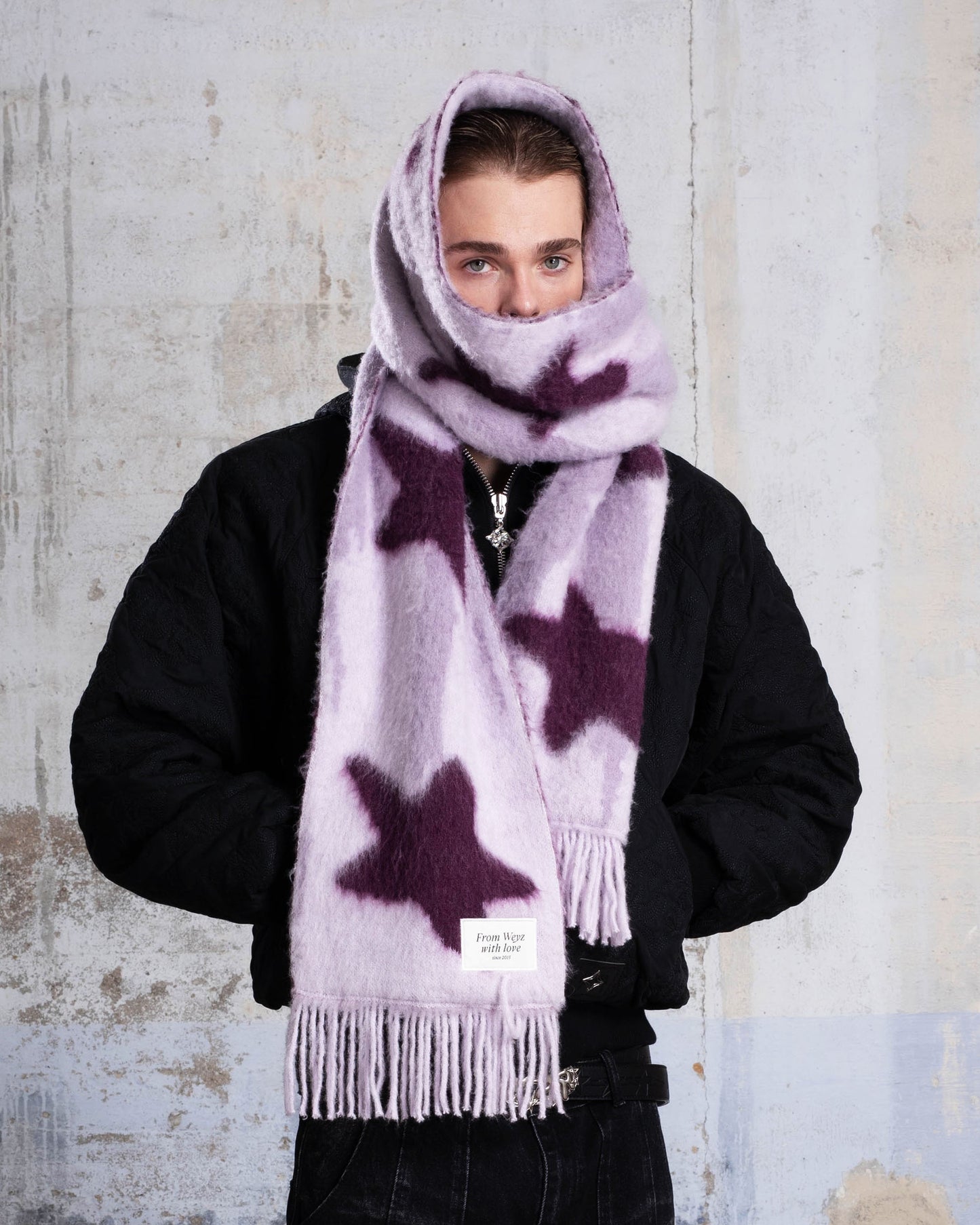 "STARS" HEAVY KNIT SCARF - CHERRY