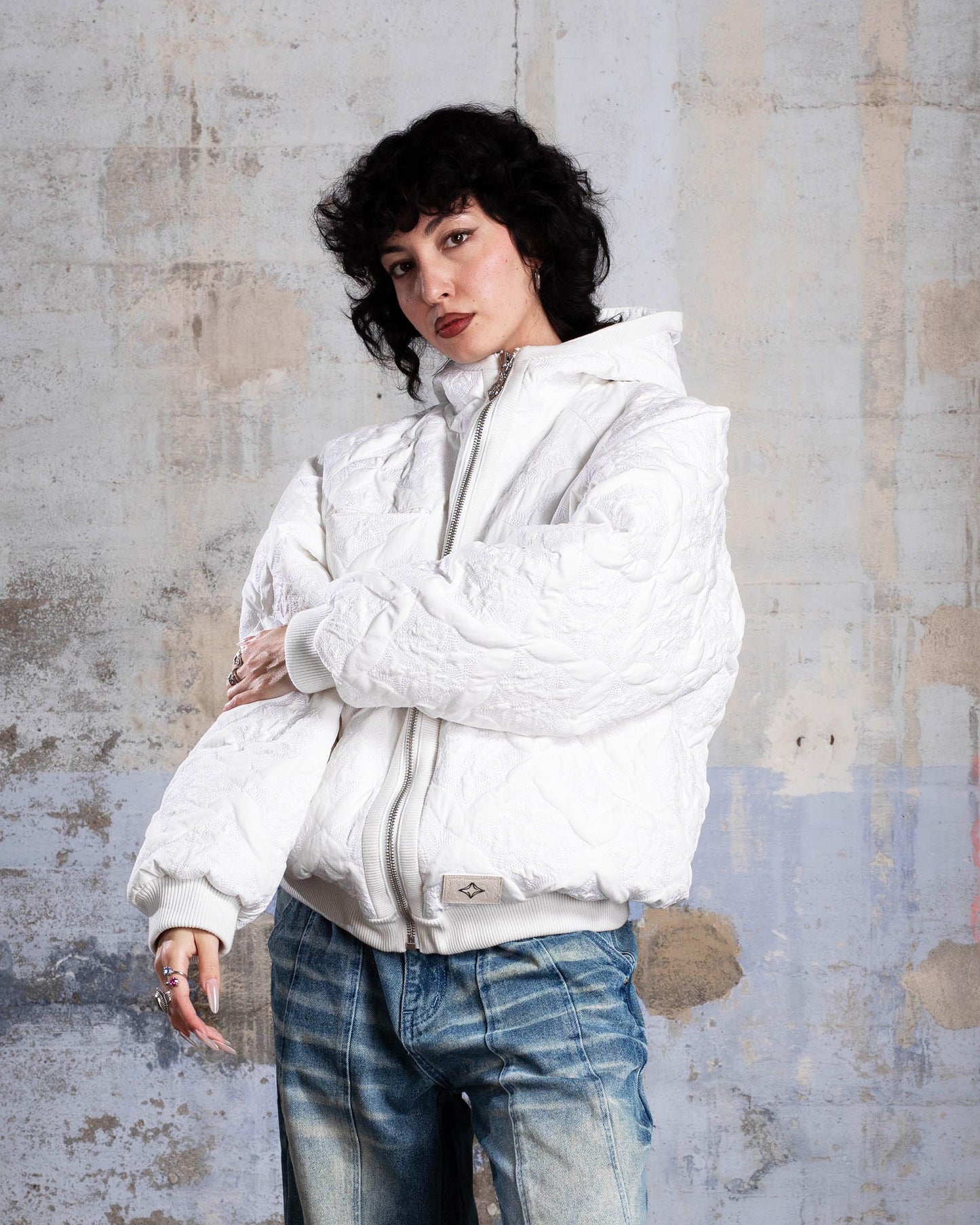 "MONOGRAM" PADDED JACKET - WHITE