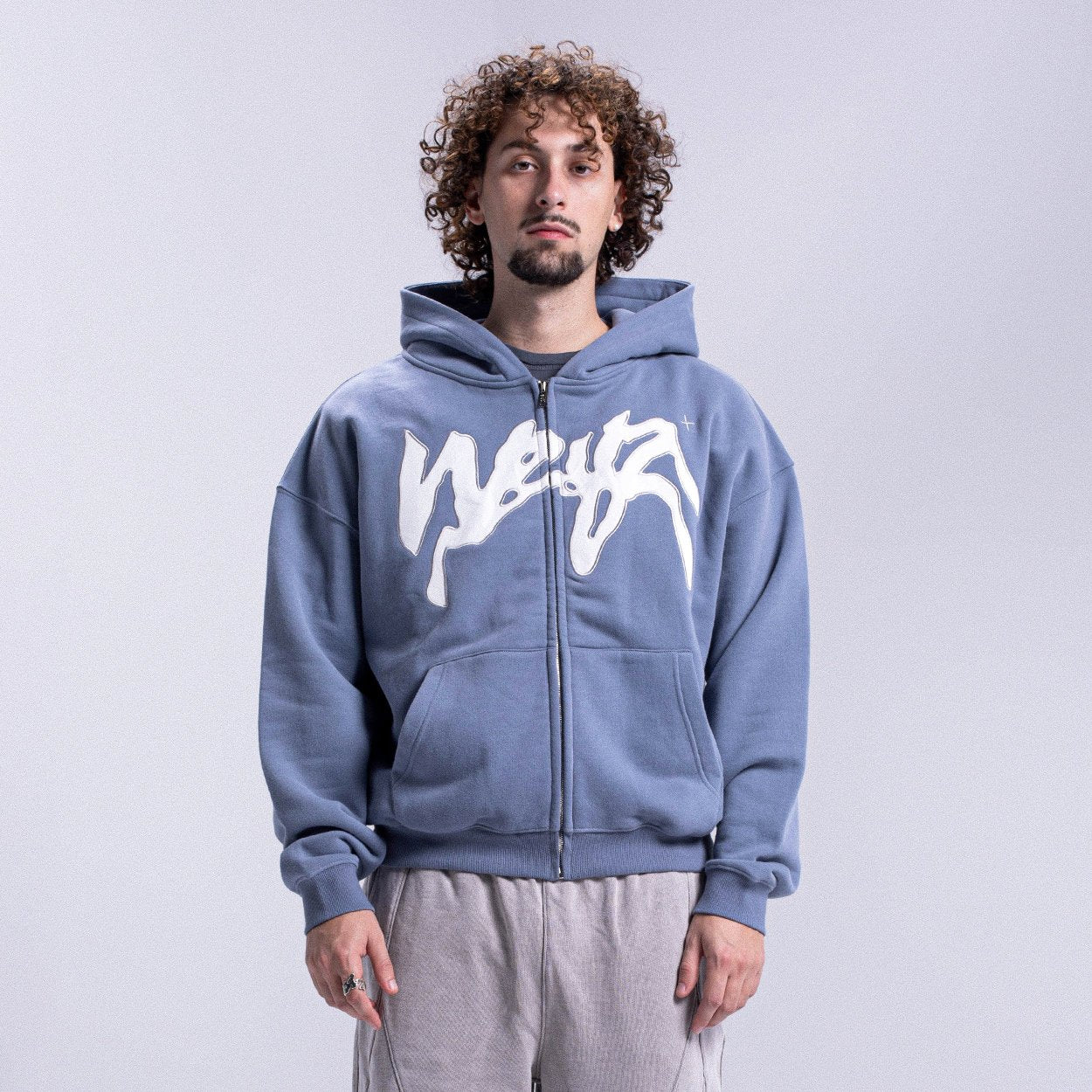 "PROPAGANDA" Zip Hoodie - Fade Blue