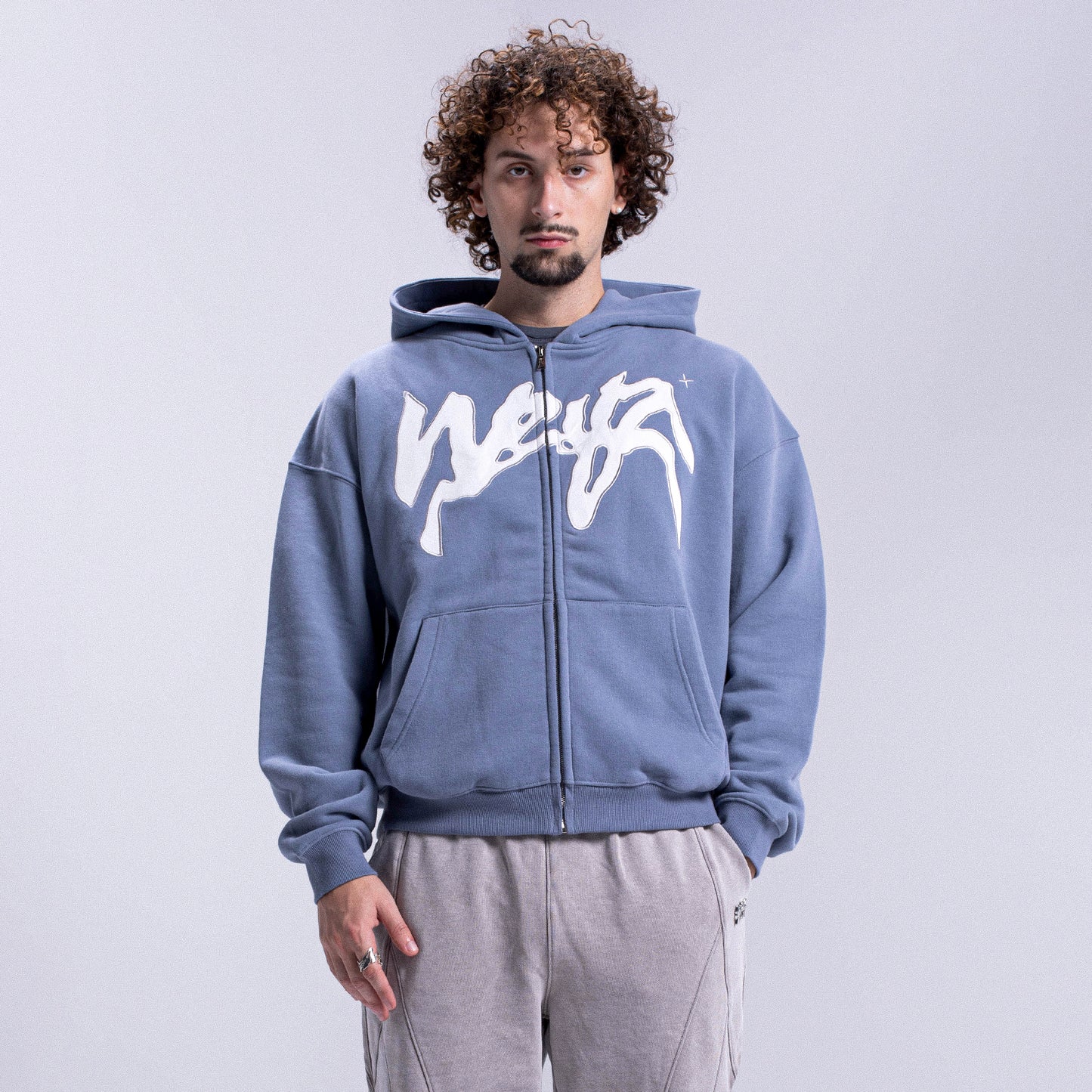 "PROPAGANDA" Zip Hoodie - Fade Blue