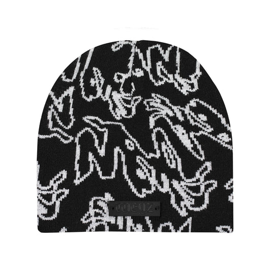 weyz woven beanie logo all over 100% cotton black