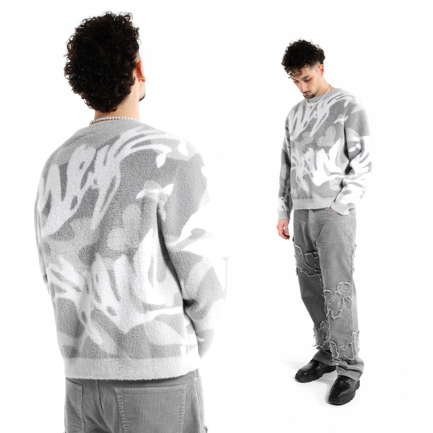 fluffy knitwear light grey 300gr 100% nylon shade of colors weyz logo pattern